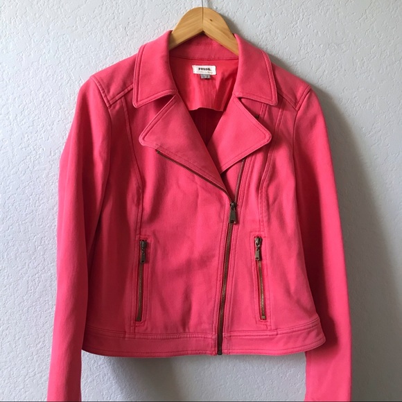 Fossil Jackets & Blazers - FOSSIL Coral Moto Biker Zip Cotton Jacket S